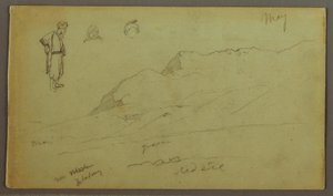 Rysunek, pasmo górskie, studium postaci, prawdopodobnie maj 1868 r. autorstwa Frederic Edwin Church