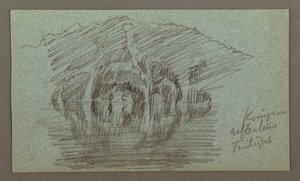 Rysunek, Góra i jej odbicie na jeziorze, prawdopodobnie 1868 r. autorstwa Frederic Edwin Church