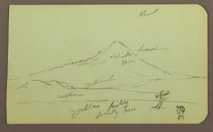 Rysunek, góra, drzewo, postać; Verso: kościół, drzewo, 1883 autorstwa Frederic Edwin Church