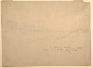 Rysunek, górski krajobraz między Popayan i Pasto, Kolumbia, 13 sierpnia 1853 r. autorstwa Frederic Edwin Church