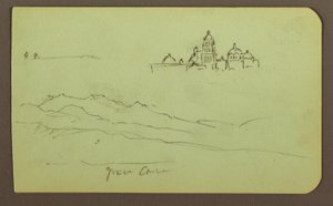 Rysunek, Góry, Kościół; Verso: Postacie, Kościół, 1883 r. autorstwa Frederic Edwin Church