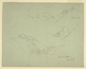 Rysunek, góry w pobliżu Abtenau, Salzkammergut, 5 sierpnia 1868 r. autorstwa Frederic Edwin Church