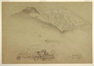 Rysunek, góry Goell i Brett w pobliżu Berchtesgarden, Bawaria, 28 czerwca 1868 r. autorstwa Frederic Edwin Church