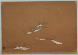 Rysunek, wąska górska dolina z kaskadowym strumieniem w pobliżu Ysapan, Ekwador, 12 lipca 1857 r. autorstwa Frederic Edwin Church