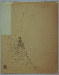 Rysunek, wodospad Niagara: "Fragment schodów nad Niagarą", lipiec 1856 r. autorstwa Frederic Edwin Church