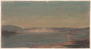 Rysunek, Nocny widok portu morskiego, prawdopodobnie 1868-69 autorstwa Frederic Edwin Church
