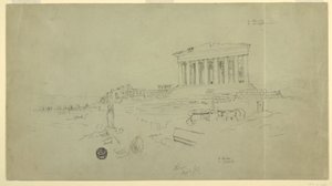 Rysunek, Partenon i Erektion, Ateny, kwiecień 1869 r. autorstwa Frederic Edwin Church