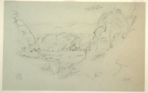 Rysunek Petra, Jordania od zachodu, przedstawiający pałac i grobowce korynckie, 26 lutego 1868 r. autorstwa Frederic Edwin Church