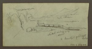 Rysunek, równina i pasmo górskie, prawdopodobnie 1868 r. autorstwa Frederic Edwin Church
