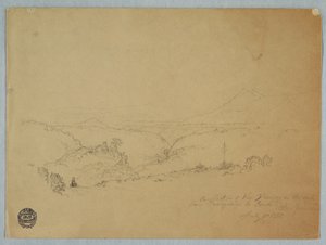 Rysunek, Wspomnienie krajobrazu na drodze z Fusugasuga do Pandi, New Granda, Kolumbia, 11 lipca 1853 r. autorstwa Frederic Edwin Church