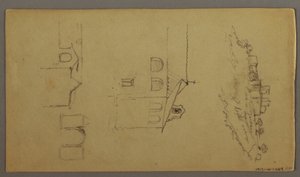 Rysunek, Recto: Puste; Verso: Fortree on Hilltop, Two c, Gateway, prawdopodobnie 1868-69 autorstwa Frederic Edwin Church