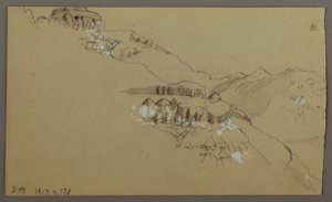 Rysunek, prawa część szkicu doliny El Yemen, Arabia: Odległy widok, 20 lutego 1868 r. autorstwa Frederic Edwin Church