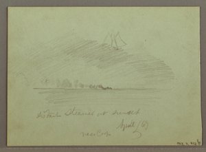 Rysunek, Skały przed linią brzegową, Skaliste klify przy linii brzegowej, kwiecień 1869 r. autorstwa Frederic Edwin Church