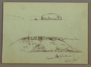 Rysunek, Skały przed linią brzegową, Skaliste klify przy linii brzegowej, kwiecień 1869 r. autorstwa Frederic Edwin Church