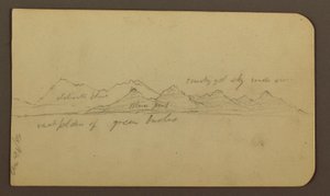 Rysunek, Surowa góra na równinie; Verso: Postacie, Krajobraz, 12 grudnia 1884 r. autorstwa Frederic Edwin Church