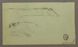 Rysunek, Ruiny otoczone murami, namioty, dwa studia postaci, 28 kwietnia 1868 r. autorstwa Frederic Edwin Church