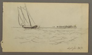 Rysunek, żaglówka na falach, 1860 r. autorstwa Frederic Edwin Church