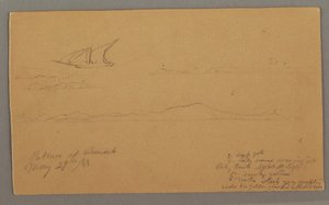 Rysunek, żaglowiec, górzyste wybrzeże, wyspy, 29 maja 1868 r. autorstwa Frederic Edwin Church