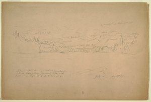 Rysunek, brzeg jeziora i podnóże góry Katahdin, 29 sierpnia 1856 r. autorstwa Frederic Edwin Church