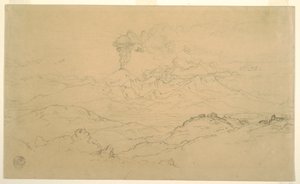 Rysunek, Dym unoszący się z wulkanu Cotopaxi, Ekwador, 1857 r. autorstwa Frederic Edwin Church