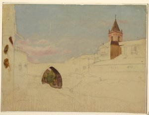 Rysunek, widok miasta w Ameryce Południowej, 1857 r. autorstwa Frederic Edwin Church