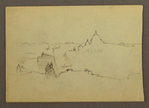 Rysunek, Bazylika Świętego Piotra widziana od północy na tle wzgórz i panoramy Rzymu, styczeń 1869 r. autorstwa Frederic Edwin Church