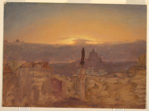 Rysunek przedstawiający Bazylikę Świętego Piotra od strony Pincio, Rzym, koniec 1868 lub początek 1869 r. autorstwa Frederic Edwin Church