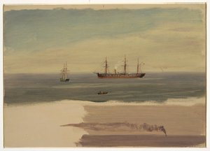 Rysunek, Statek parowy i żaglówka, lipiec 1859 r. autorstwa Frederic Edwin Church
