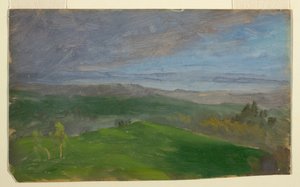 Rysunek, letni widok, dolina Hudson, Nowy Jork, 1870-80 autorstwa Frederic Edwin Church
