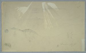 Rysunek, promienie słońca świecące z góry, Jamajka, lipiec 1865 r. autorstwa Frederic Edwin Church