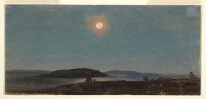 Rysunek, Słońce lub księżyc wschodzące nad Porcupine Islands, Bar Harbor, ok. 1860 r. autorstwa Frederic Edwin Church