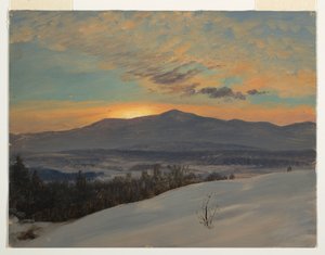 Rysunek, zachód słońca nad doliną Hudson, zima, 1870-80 autorstwa Frederic Edwin Church
