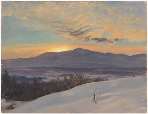 Rysunek, zachód słońca nad doliną Hudson, zima, 1870-80 autorstwa Frederic Edwin Church