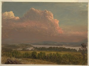 Rysunek, zachód słońca nad doliną Hudson, czerwiec 1870 r. autorstwa Frederic Edwin Church