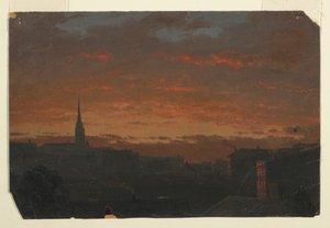 Rysunek, zachód słońca w Hudson, Nowy Jork, ok. 1860 r. autorstwa Frederic Edwin Church