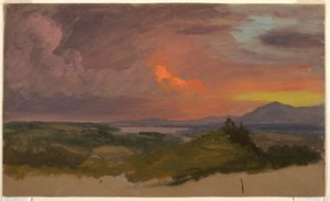 Rysunek, zachód słońca w dolinie Hudson, 1870-75 autorstwa Frederic Edwin Church