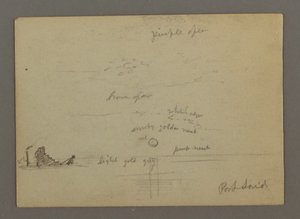 Rysunek, zachód słońca nad morzem, parowiec, prawdopodobnie 1868 r. autorstwa Frederic Edwin Church
