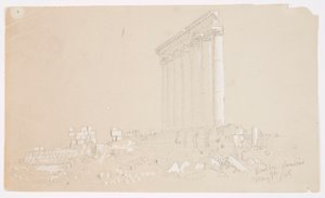 Rysunek, Świątynia Jowisza o wschodzie słońca, Baalbek, 7 maja 1868 r. autorstwa Frederic Edwin Church
