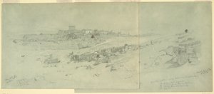 Rysunek, Świątynie o poranku, Baalbek, 12 maja 1868 r. autorstwa Frederic Edwin Church