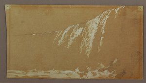 Rysunek przedstawiający wodospad kanadyjski i kozią wyspę na rzece Niagara, prawdopodobnie 1858 r. autorstwa Frederic Edwin Church
