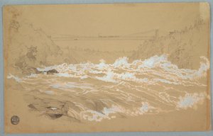 Rysunek, Wąwóz, Niagara, Patrząc w stronę mostu wiszącego autorstwa Frederic Edwin Church