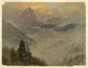 Rysunek, Hochkalter, niedaleko Berchtesgaden, 1868 r. autorstwa Frederic Edwin Church
