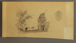 Rysunek Trzy krowy na drodze w lesie, ok. 1845 r. autorstwa Frederic Edwin Church