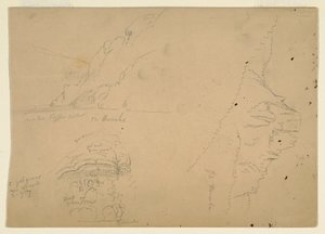 Rysunek, Trzy szkice stromych górskich brzegów Dunaju, 1868 autorstwa Frederic Edwin Church