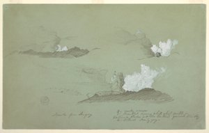 Rysunek, Trzy studia wulkanu Sangay, lipiec 1857 r. autorstwa Frederic Edwin Church