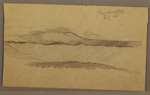 Rysunek, Burza z piorunami nad grzbietem, lipiec 1866 r. autorstwa Frederic Edwin Church
