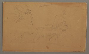 Rysunek, drewniany dom, dwie żaglówki, studium dachu, prawdopodobnie 1868 r. autorstwa Frederic Edwin Church