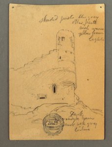 Rysunek, Wieża zamku, Sion, prawdopodobnie 1868 r. autorstwa Frederic Edwin Church