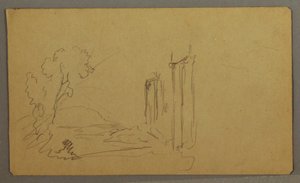 Rysunek, Drzewa, klasyczne kolumny, prawdopodobnie 1865-66 autorstwa Frederic Edwin Church