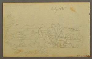 Rysunek, drzewa, krowa, 1844 r. autorstwa Frederic Edwin Church